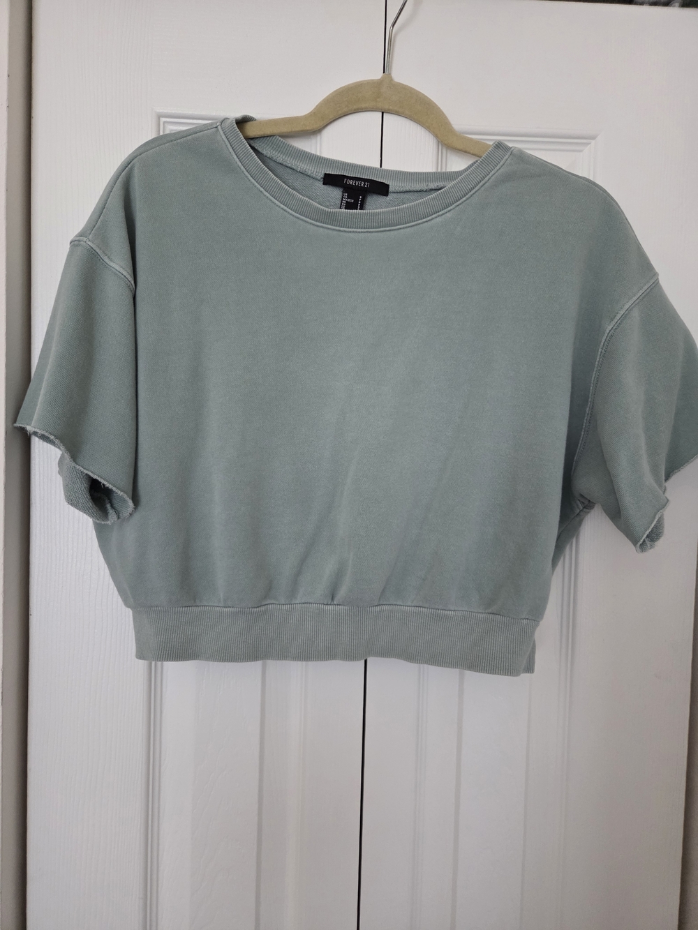 Forever 21 Sage Green Cropped Boxy Tee - Women's Top